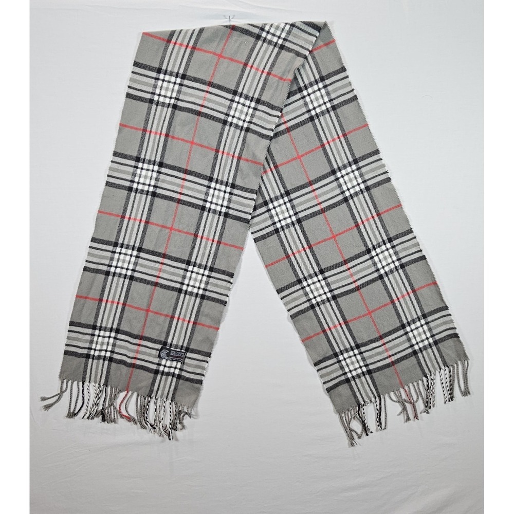 Cashmere‎ Blend Plaid Scarf Gray Black Red Fringe Soft Winter Italy Design